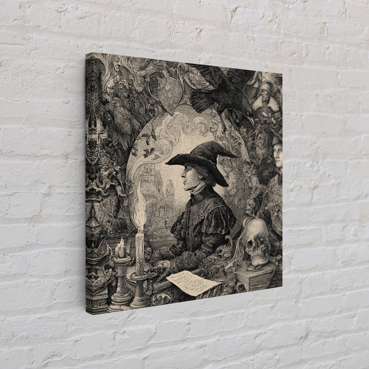 Dark Academia Halloween, Renaissance Engraving Art, Square Wall Art, Gothic Horror Wall Art, Canvas Print, Halloween Wall Art