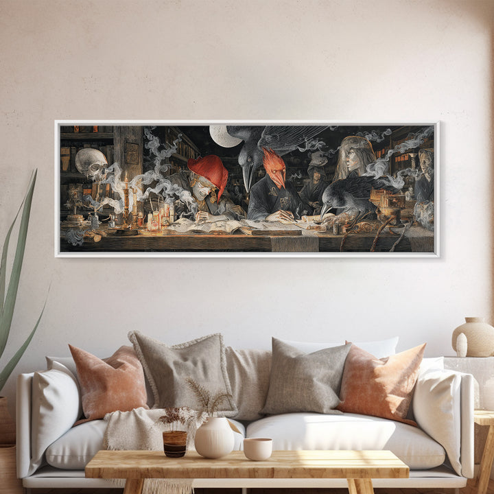 Dark Academia Halloween, Visionary Gothic Art, Extra Wide Wall Art, Dark Fantasy Wall Art, Canvas Print, Halloween Wall Art