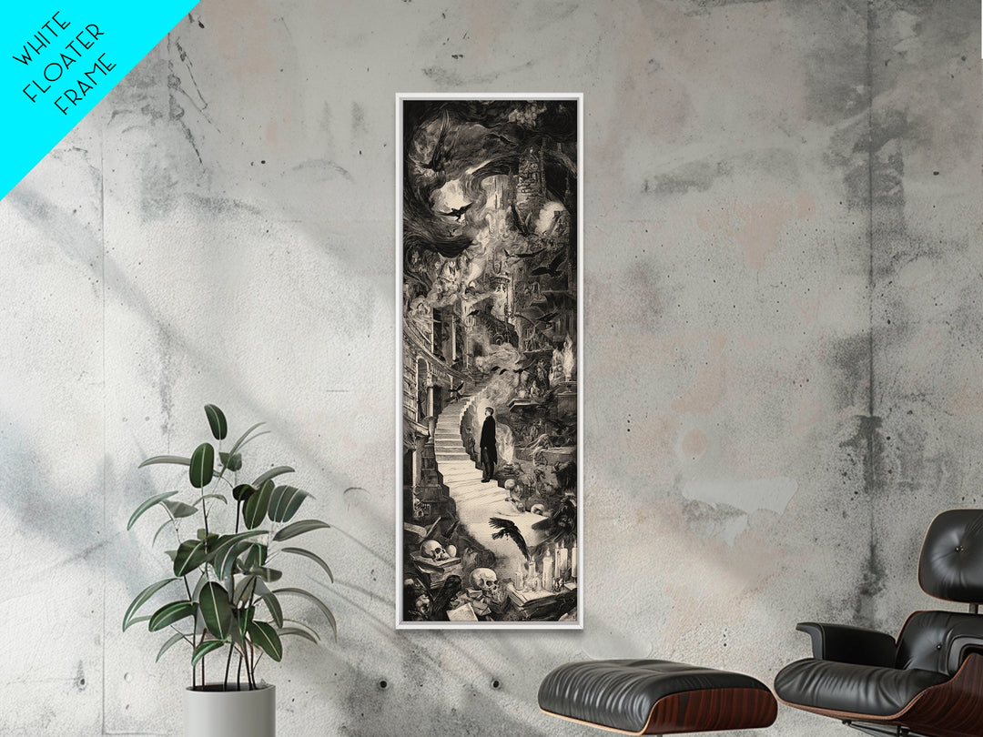Dark Academia Halloween, Architectural Etching Art, Tall Narrow Wall Art, Macabre Wall Art, Framed Canvas Print