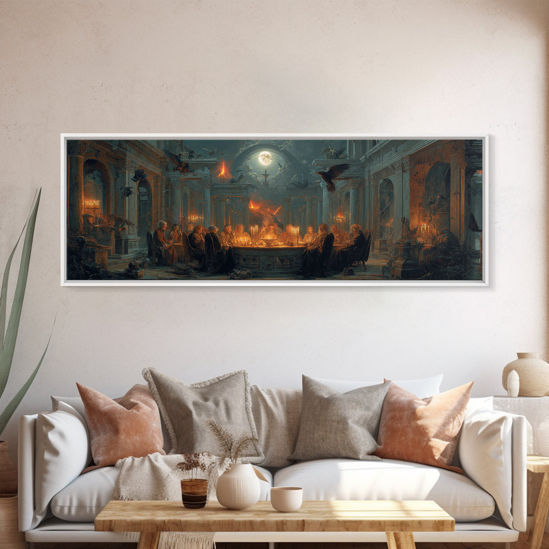 Dark Academia Halloween, Apocalyptic Romantic Art, Extra Wide Wall Art, Dark Halloween Decor, Canvas Print, Halloween Wall Art