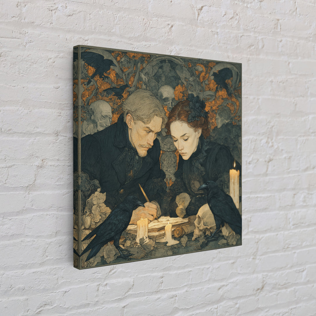Dark Academia Halloween, Symbolist Death Art, Square Wall Art, Macabre Wall Art, Framed Canvas Print, Halloween Wall Art