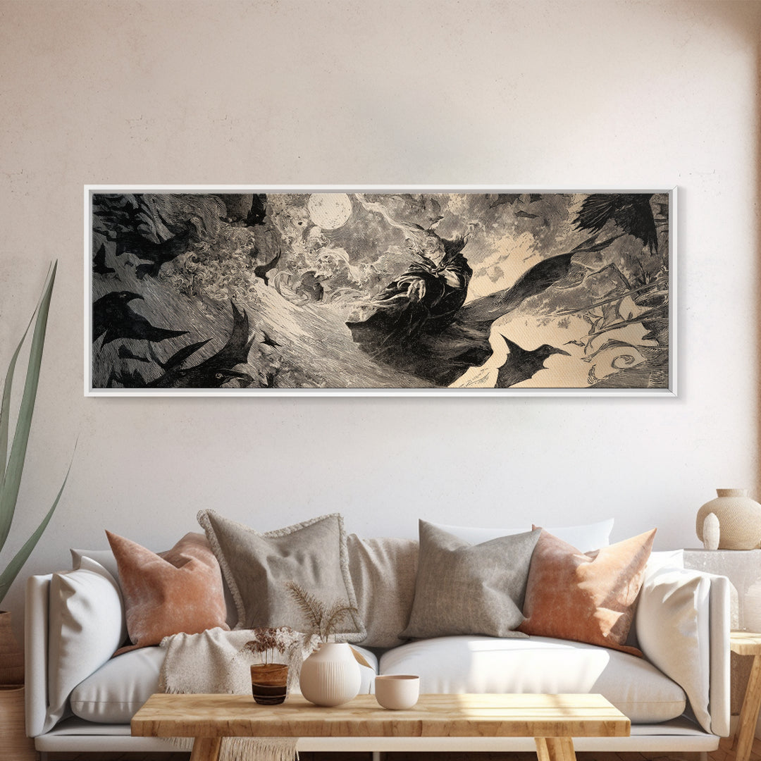 Dark Academia Halloween, Expressionist Nightmare Art, Extra Wide Wall Art, Dark Fantasy Wall Art, Canvas Print, Halloween Wall Art