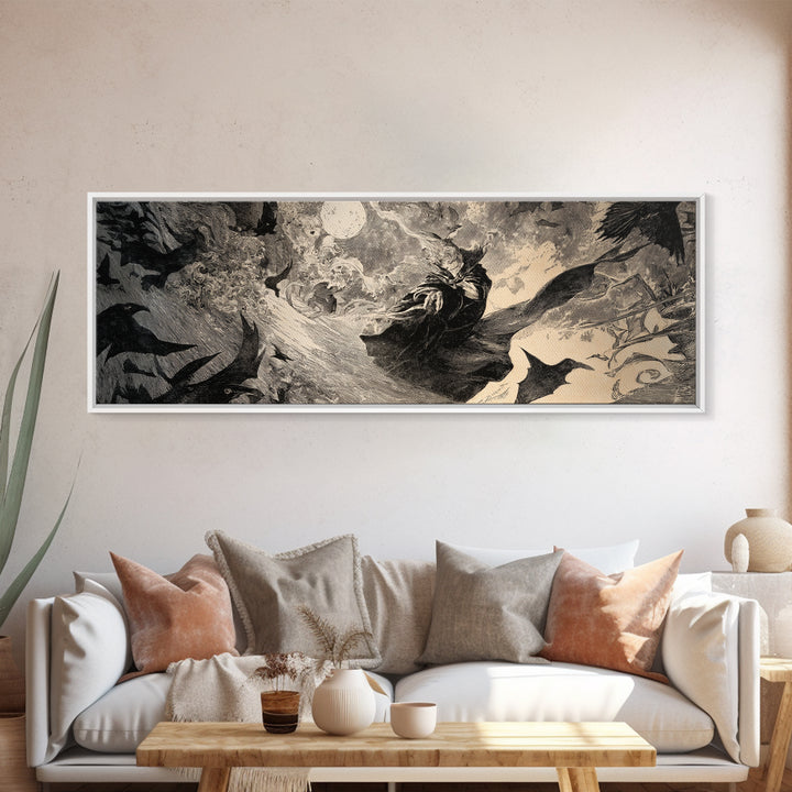 Dark Academia Halloween, Expressionist Nightmare Art, Extra Wide Wall Art, Dark Fantasy Wall Art, Canvas Print, Halloween Wall Art