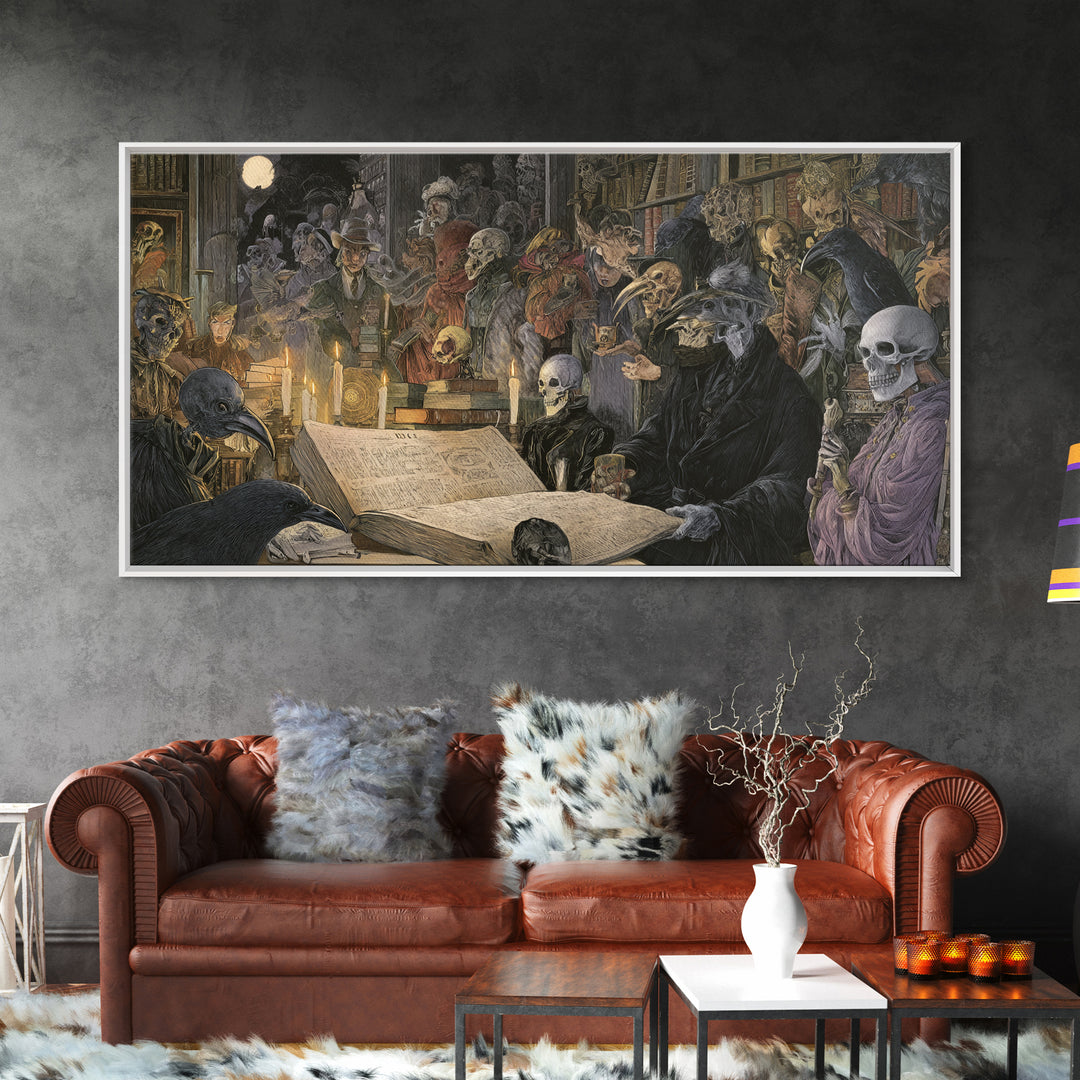 Dark Academia Halloween, Grotesque Carnival Art, Wide Panoramic Art, Gothic Horror Wall Art, Framed Canvas Print, Halloween Wall Art