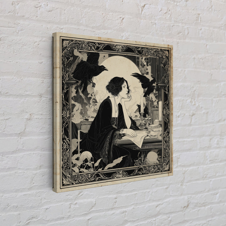 Dark Academia Halloween, Decadent Line Art, Square Wall Art, Dark Halloween Decor, Framed Canvas Print, Halloween Wall Art