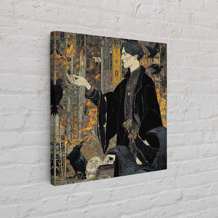 Dark Academia Halloween, Stained Glass Gothic Art, Square Wall Art, Macabre Wall Art, Canvas Print, Halloween Wall Art, Seasonal Home Decor