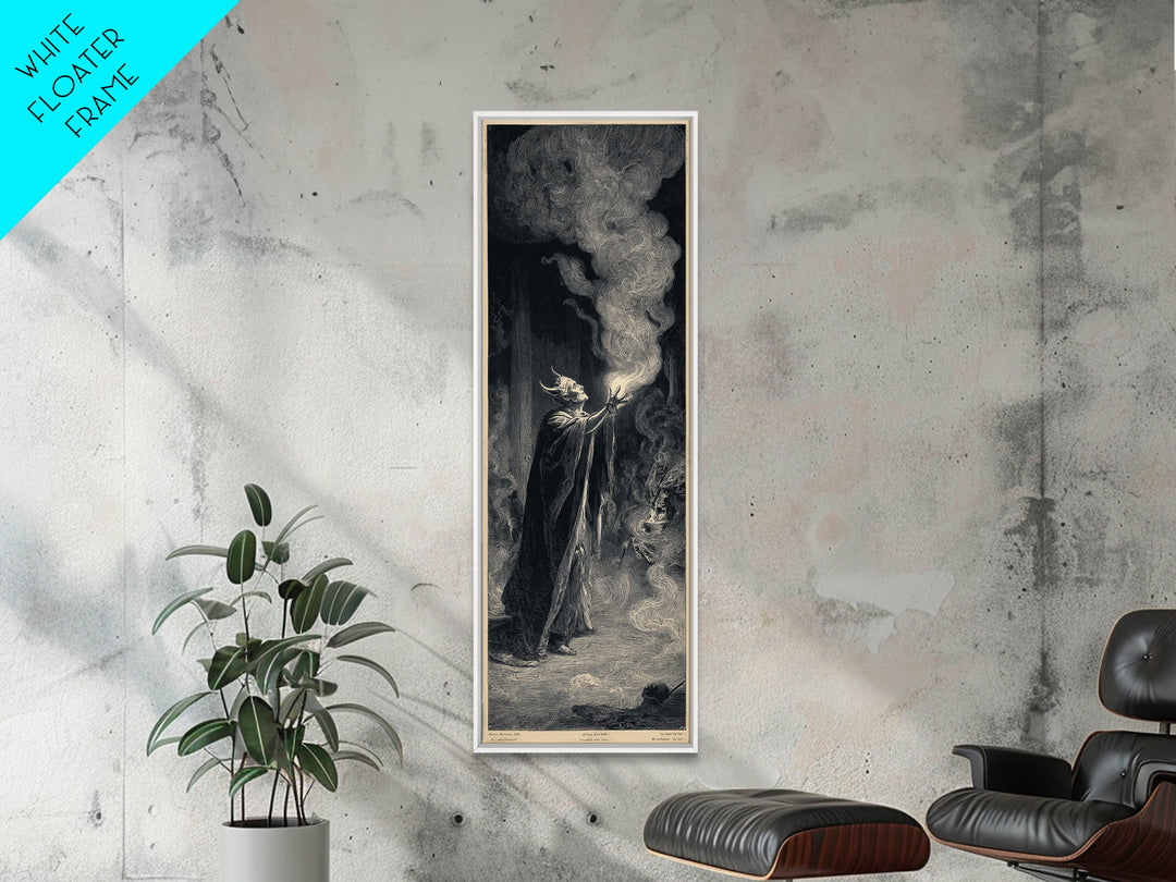 Celestial Witchcraft, Gothic Engraving Art, Tall Narrow Wall Art, Dark Fantasy Wall Art, Framed Canvas Print, Halloween Wall Art
