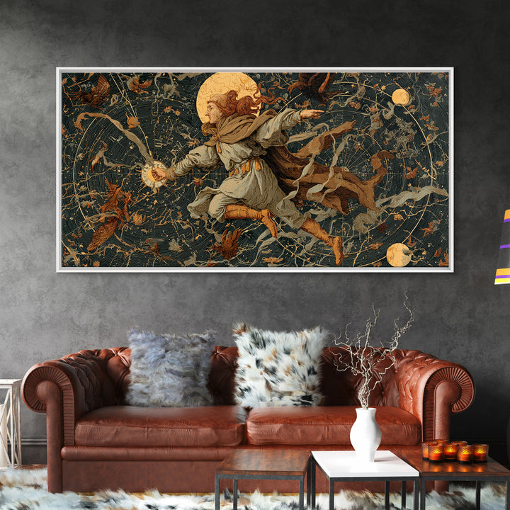 Celestial Witchcraft, Medieval Grotesque Art, Wide Panoramic Art, Macabre Wall Art, Framed Canvas Print, Halloween Wall Art