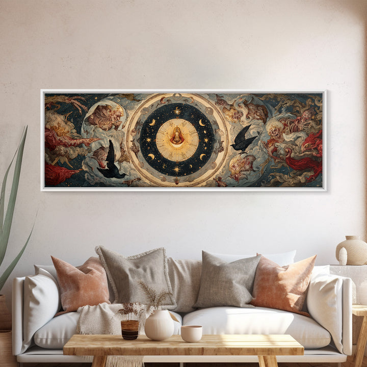 Celestial Witchcraft, Dark Renaissance Art, Extra Wide Wall Art, Macabre Wall Art, Canvas Print, Halloween Wall Art