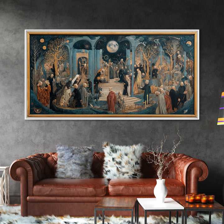 Celestial Witchcraft, Danse Macabre Art, Wide Panoramic Art, Macabre Wall Art, Canvas Print, Halloween Wall Art