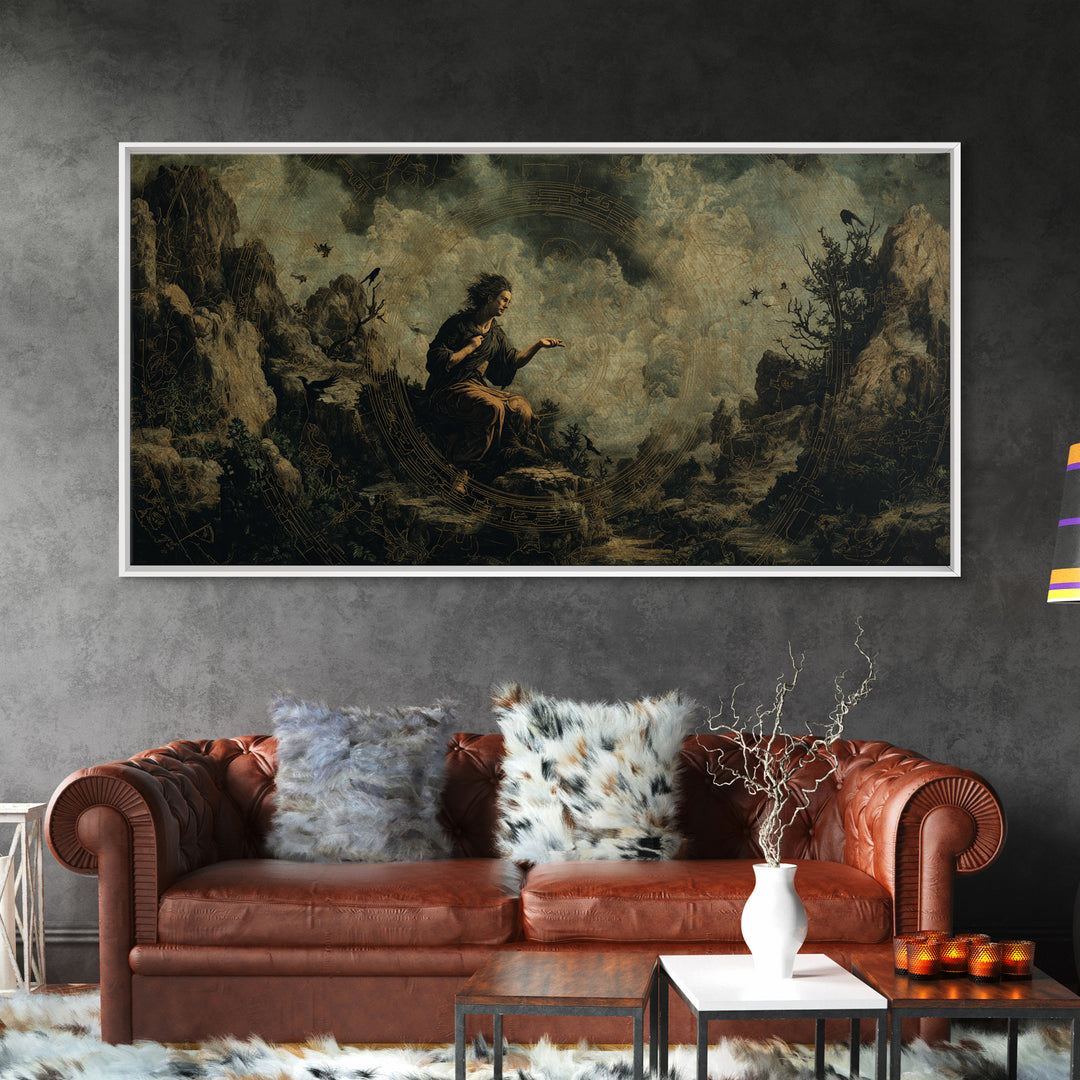 Celestial Witchcraft, Baroque Witchcraft Art, Wide Panoramic Art, Dark Halloween Decor, Framed Canvas Print, Halloween Wall Art