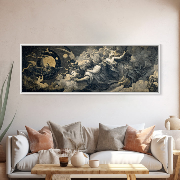 Celestial Witchcraft, Gothic Nightmare Art, Extra Wide Wall Art, Dark Halloween Decor, Canvas Print, Halloween Wall Art