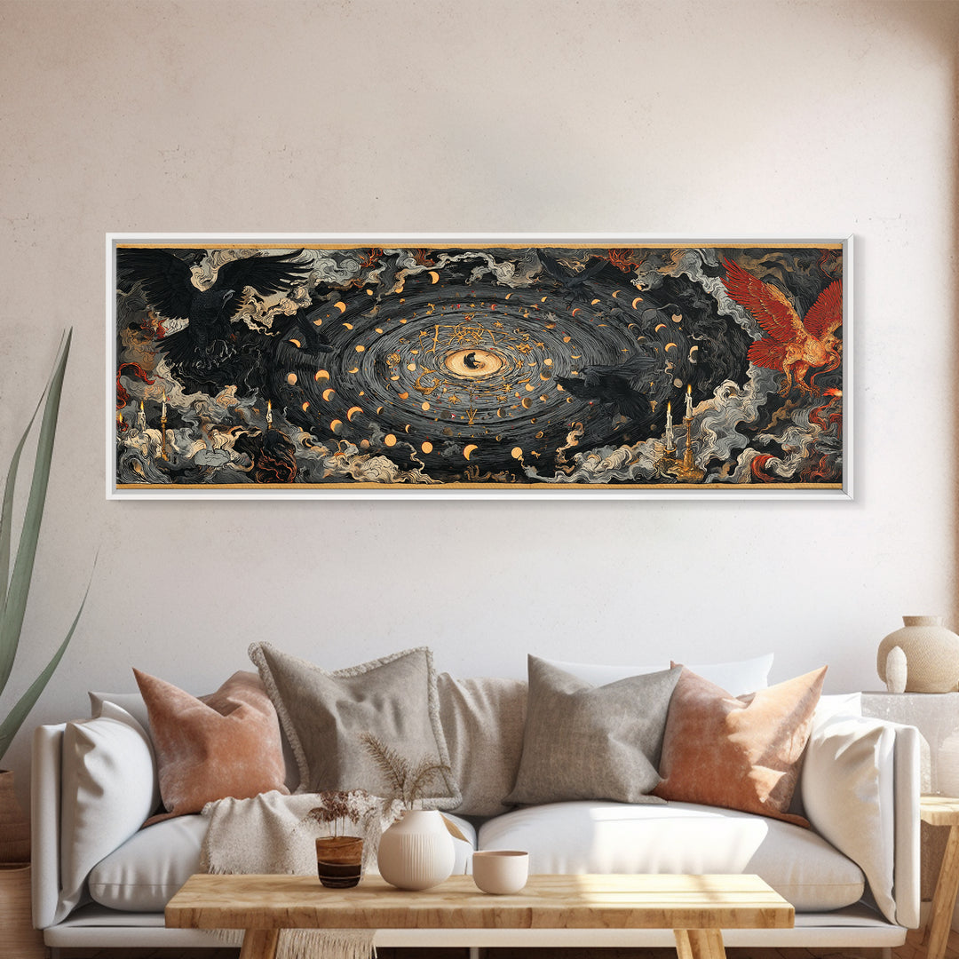 Celestial Witchcraft, Visionary Gothic Art, Extra Wide Wall Art, Gothic Horror Wall Art, Framed Canvas Print, Halloween Wall Art