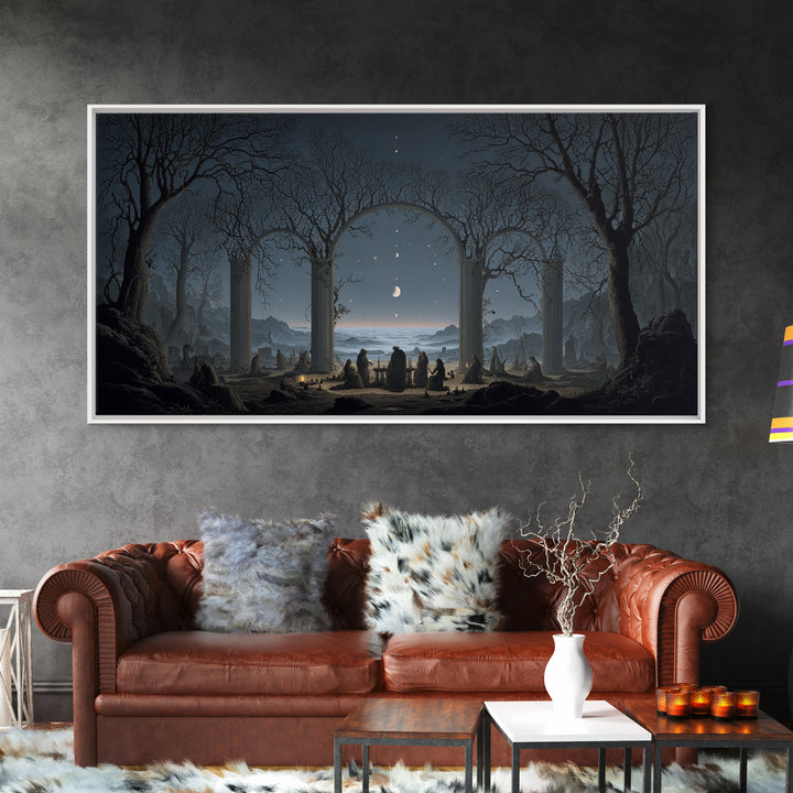 Celestial Witchcraft, Romantic Gothic Landscape, Wide Panoramic Art, Macabre Wall Art, Canvas Print, Halloween Wall Art