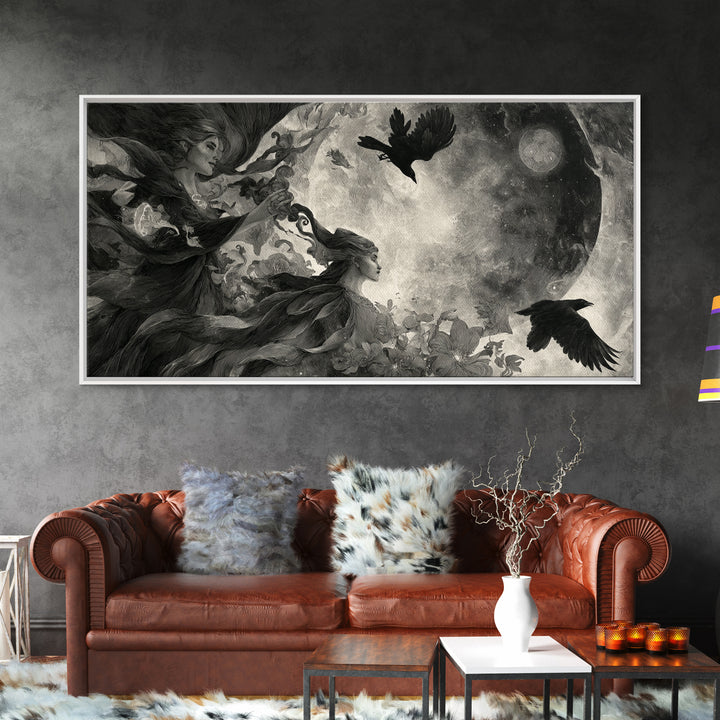 Celestial Witchcraft, Symbolist Dream Art, Wide Panoramic Art, Dark Fantasy Wall Art, Framed Canvas Print, Halloween Wall Art