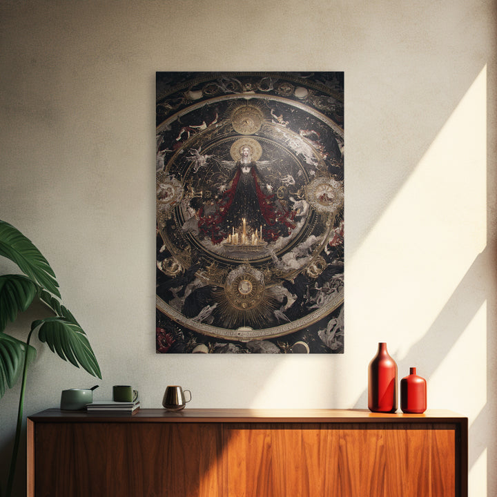 Celestial Witchcraft, Ornate Symbolist Art, Vertical Wall Art, Dark Fantasy Wall Art, Framed Canvas Print, Halloween Wall Art
