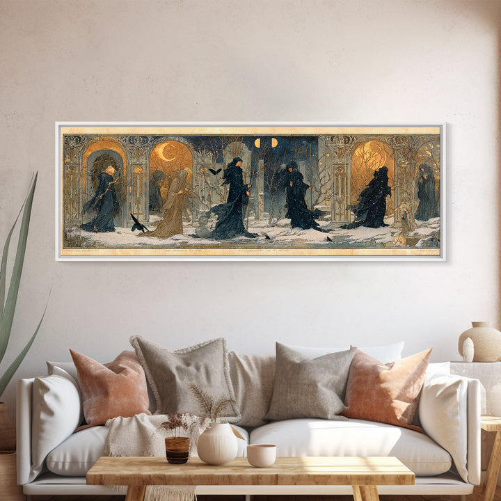 Celestial Witchcraft, Symbolist Death Art, Extra Wide Wall Art, Dark Halloween Decor, Framed Canvas Print, Halloween Wall Art