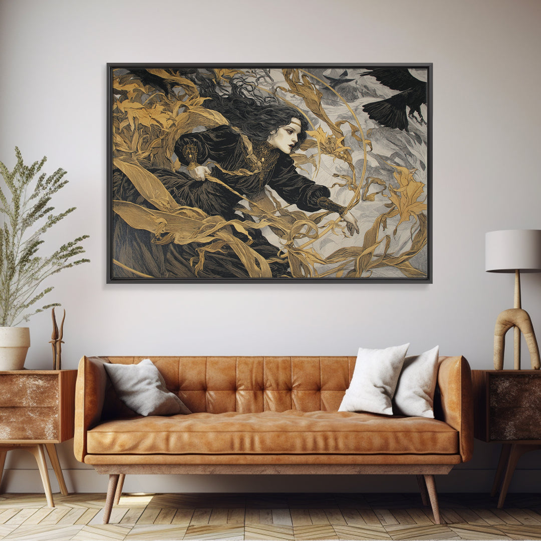 Celestial Witchcraft, Symbolist Etching Art, Landscape Wall Art, Macabre Wall Art, Framed Canvas Print, Halloween Wall Art