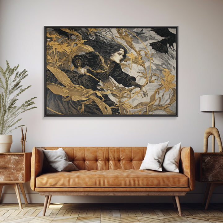 Celestial Witchcraft, Symbolist Etching Art, Landscape Wall Art, Macabre Wall Art, Framed Canvas Print, Halloween Wall Art