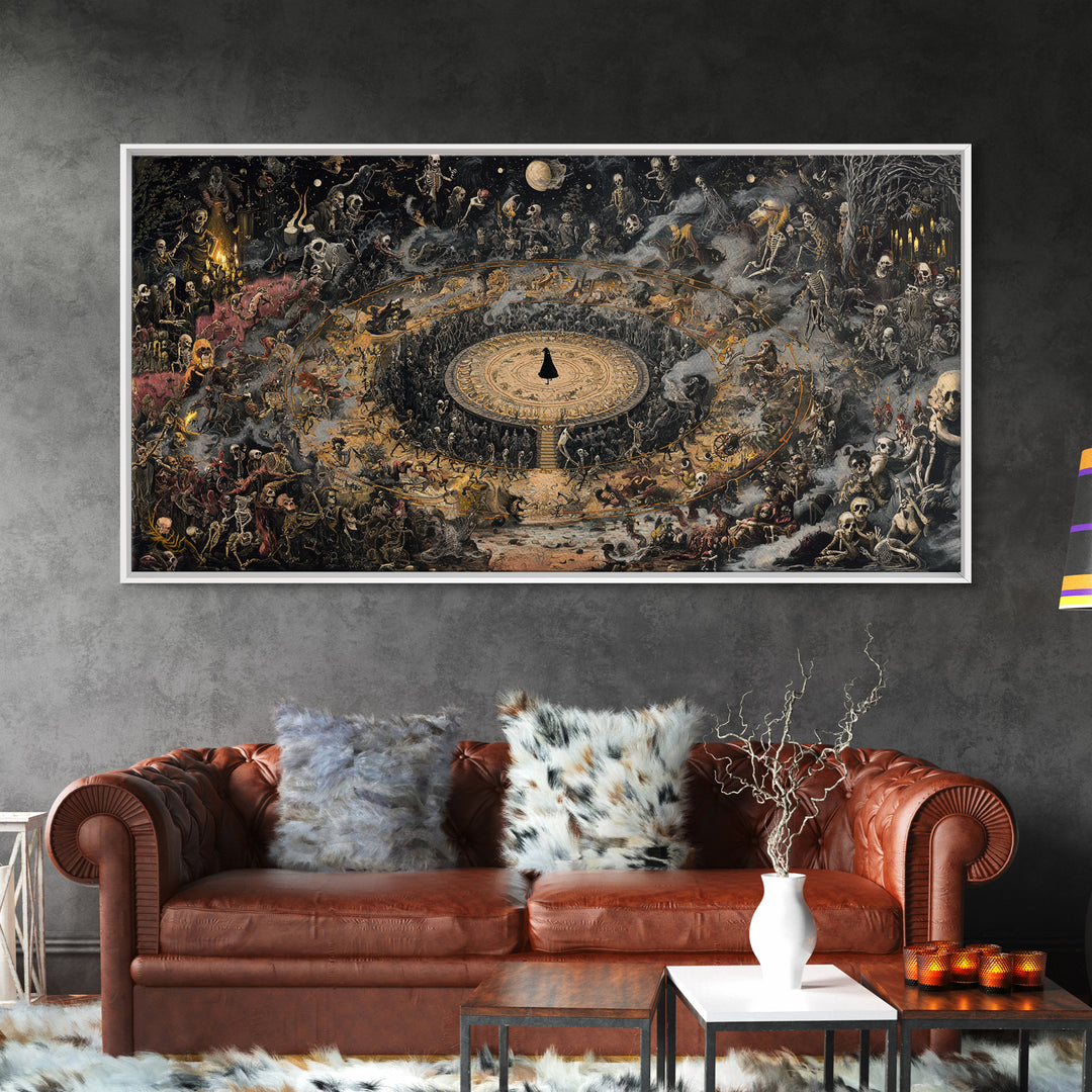 Celestial Witchcraft, Grotesque Carnival Art, Wide Panoramic Art, Dark Fantasy Wall Art, Framed Canvas Print, Halloween Wall Art