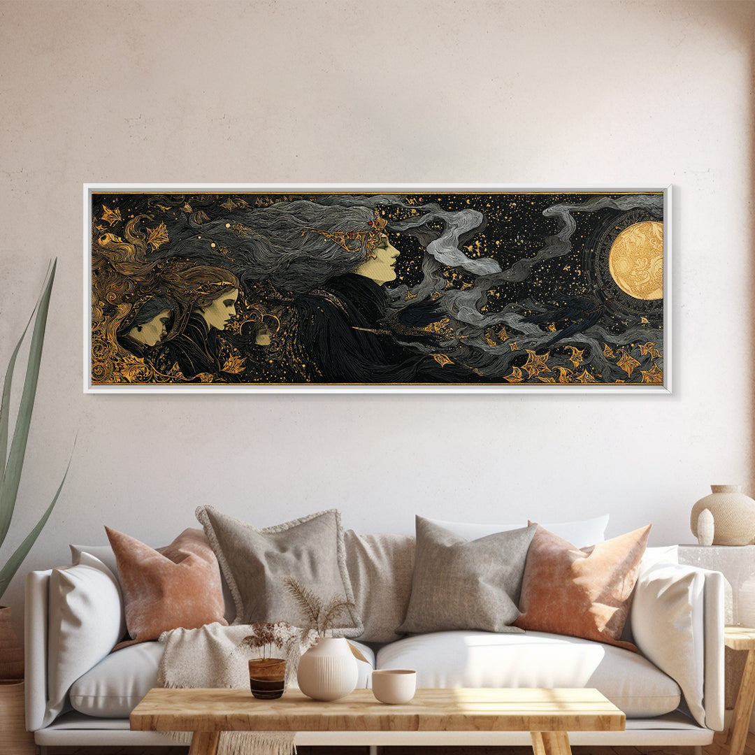 Celestial Witchcraft, Stained Glass Gothic Art, Extra Wide Wall Art, Dark Fantasy Wall Art, Canvas Print, Halloween Wall Art