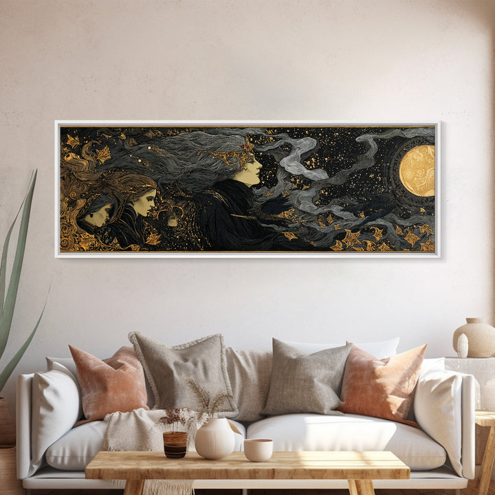 Celestial Witchcraft, Stained Glass Gothic Art, Extra Wide Wall Art, Dark Fantasy Wall Art, Canvas Print, Halloween Wall Art