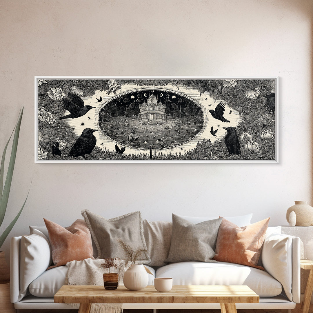 Celestial Witchcraft, Victorian Macabre Art, Extra Wide Wall Art, Macabre Wall Art, Canvas Print, Halloween Wall Art, Halloween Decor