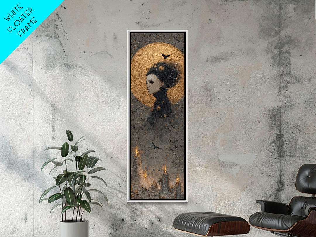 Celestial Witchcraft, Surreal Apocalyptic Art, Tall Narrow Wall Art, Dark Fantasy Wall Art, Framed Canvas Print, Halloween Wall Art