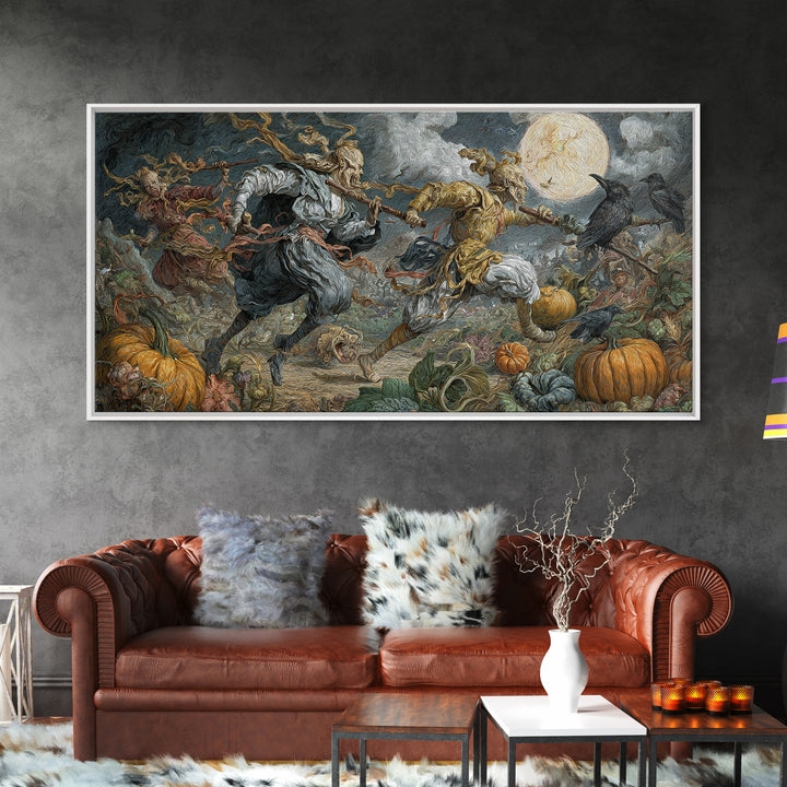 Occult Harvest Festival, Gothic Engraving Art, Wide Panoramic Art, Macabre Wall Art, Framed Canvas Print, Halloween Wall Art