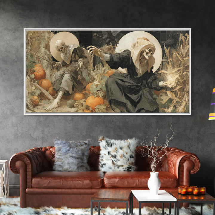 Occult Harvest Festival, Danse Macabre Art, Wide Panoramic Art, Dark Fantasy Wall Art, Canvas Print, Halloween Wall Art