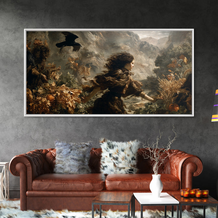 Occult Harvest Festival, Baroque Witchcraft Art, Wide Panoramic Art, Dark Fantasy Wall Art, Framed Canvas Print, Halloween Wall Art