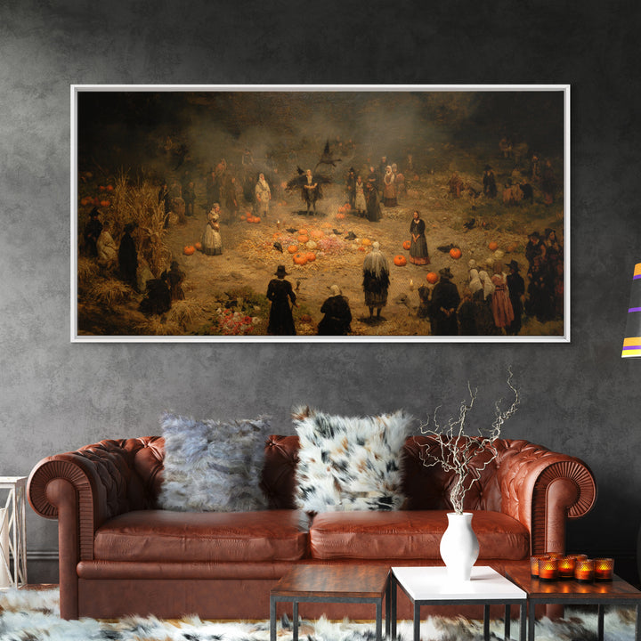 Occult Harvest Festival, Dark Romantic Horror Art, Wide Panoramic Art, Dark Fantasy Wall Art, Framed Canvas Print, Halloween Wall Art