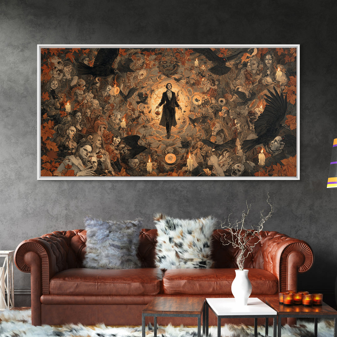 Occult Harvest Festival, Gothic Nightmare Art, Wide Panoramic Art, Dark Halloween Decor, Framed Canvas Print, Halloween Wall Art