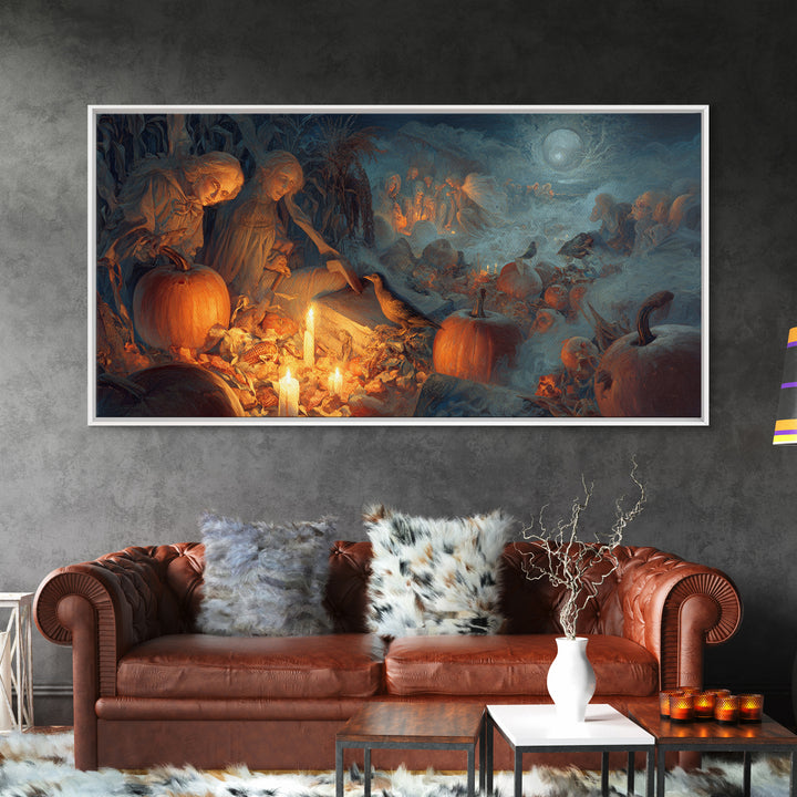 Occult Harvest Festival, Visionary Gothic Art, Wide Panoramic Art, Gothic Horror Wall Art, Canvas Print, Halloween Wall Art