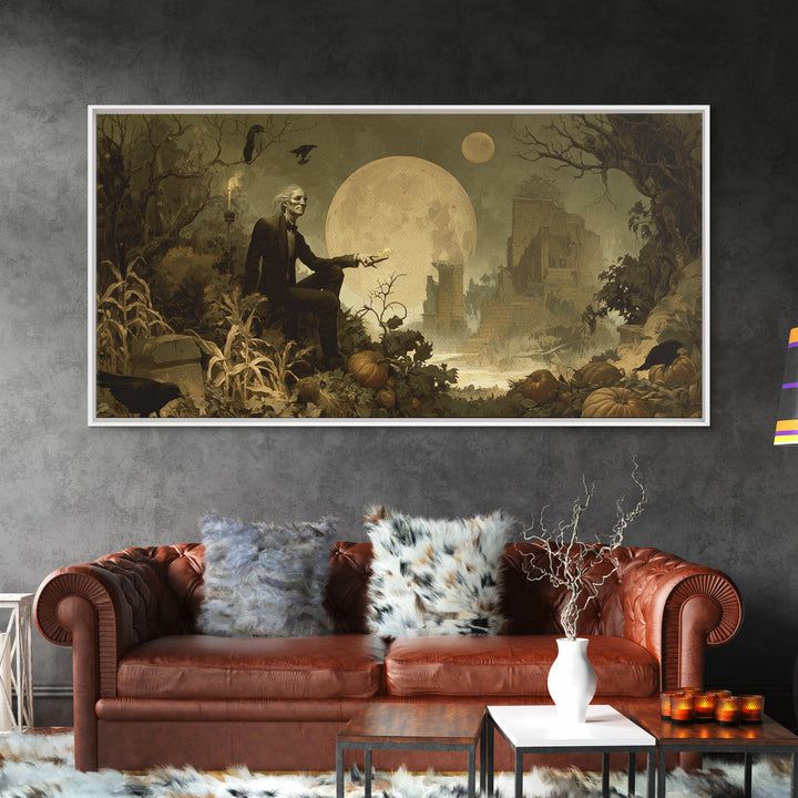 Occult Harvest Festival, Romantic Gothic Landscape, Wide Panoramic Art, Macabre Wall Art, Framed Canvas Print, Halloween Wall Art