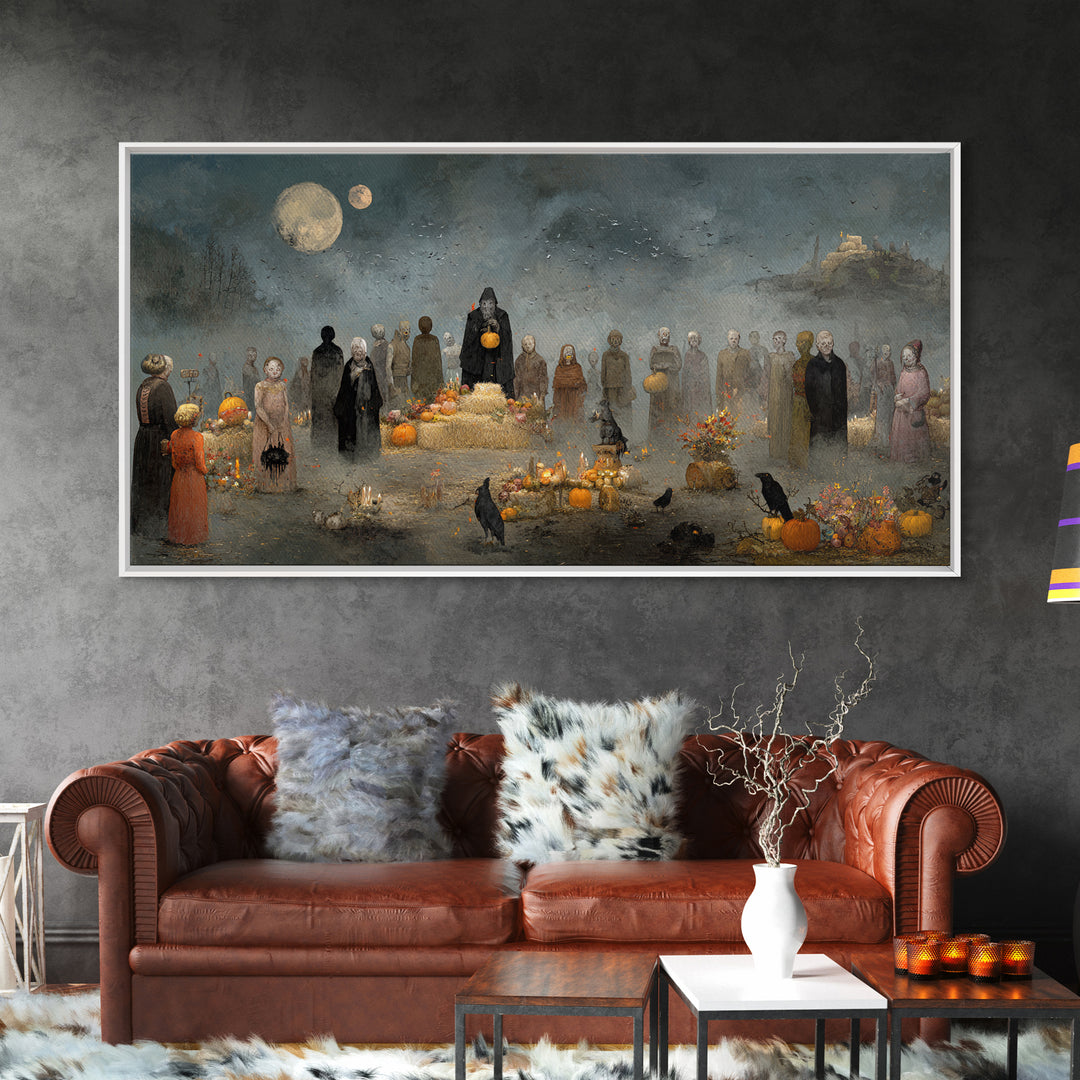 Occult Harvest Festival, Symbolist Dream Art, Wide Panoramic Art, Gothic Horror Wall Art, Canvas Print, Halloween Wall Art
