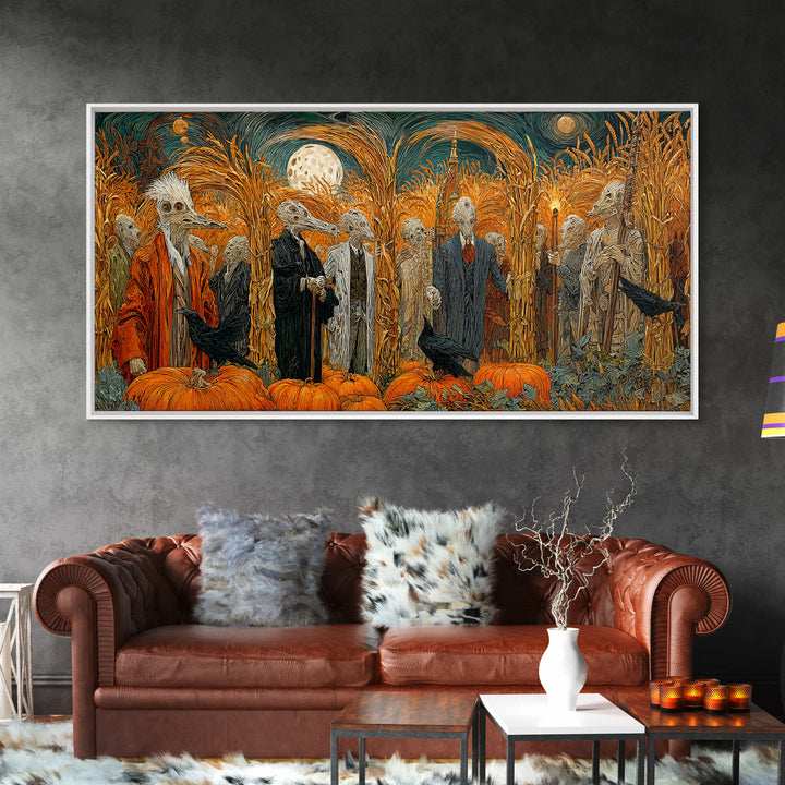 Occult Harvest Festival, Expressionist Gothic Art, Wide Panoramic Art, Macabre Wall Art, Framed Canvas Print, Halloween Wall Art