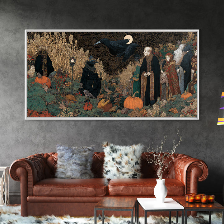Occult Harvest Festival, Stained Glass Gothic Art, Wide Panoramic Art, Dark Fantasy Wall Art, Canvas Print, Halloween Wall Art