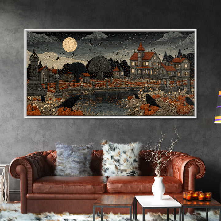 Occult Harvest Festival, Victorian Macabre Art, Wide Panoramic Art, Macabre Wall Art, Framed Canvas Print, Halloween Wall Art