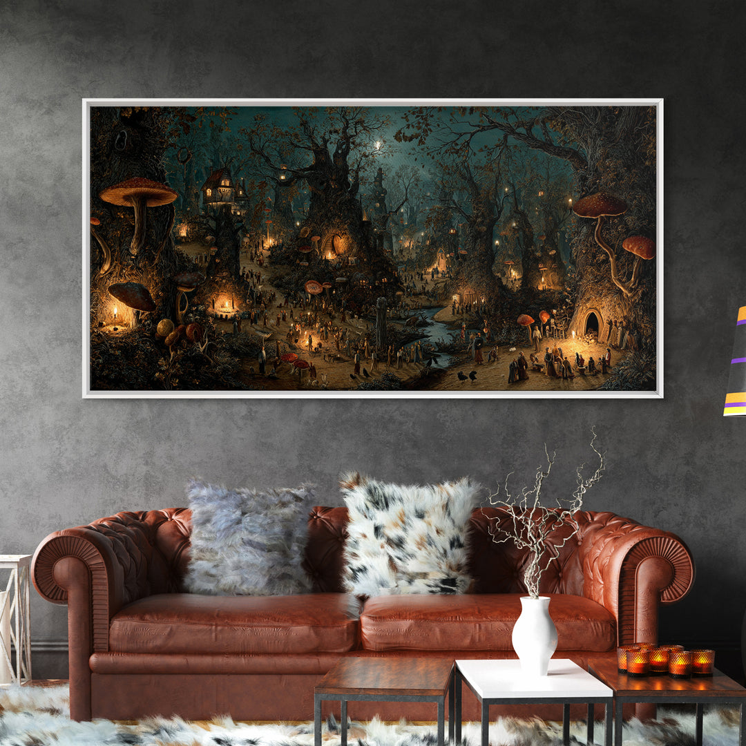 Enchanted Woodland Halloween, Northern Renaissance Horror, Wide Panoramic Art, Dark Fantasy Wall Art, Canvas Print