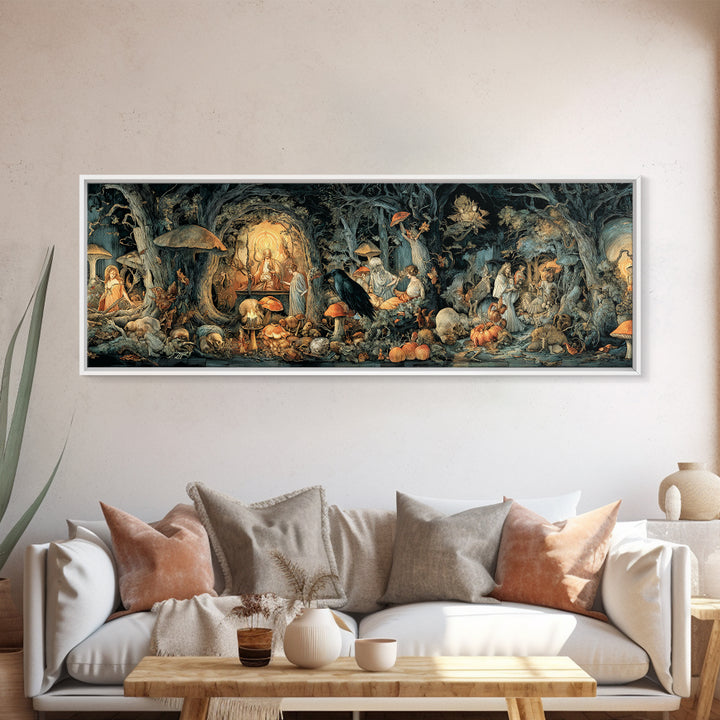 Enchanted Woodland Halloween, Dark Renaissance Art, Extra Wide Wall Art, Gothic Horror Wall Art, Canvas Print, Halloween Wall Art