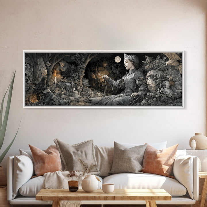 Enchanted Woodland Halloween, Renaissance Engraving Art, Extra Wide Wall Art, Gothic Horror Wall Art, Canvas Print, Halloween Wall Art