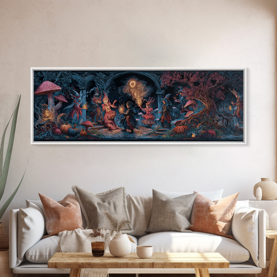 Enchanted Woodland Halloween, Visionary Gothic Art, Extra Wide Wall Art, Dark Halloween Decor, Canvas Print, Halloween Wall Art