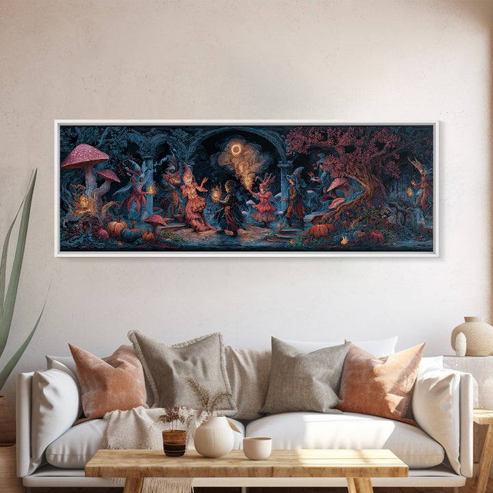 Enchanted Woodland Halloween, Visionary Gothic Art, Extra Wide Wall Art, Dark Halloween Decor, Canvas Print, Halloween Wall Art