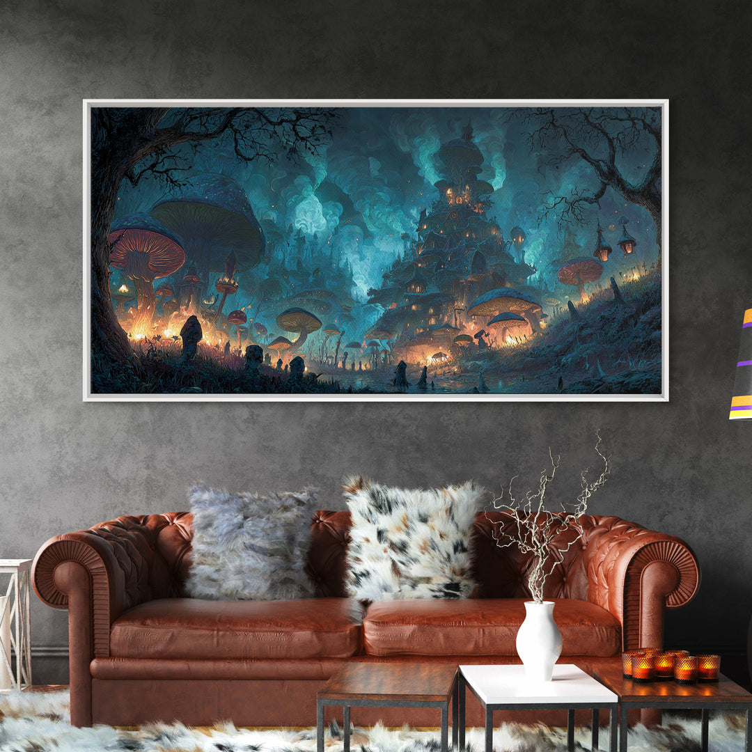 Enchanted Woodland Halloween, Apocalyptic Romantic Art, Wide Panoramic Art, Dark Halloween Decor, Framed Canvas Print, Halloween Wall Art