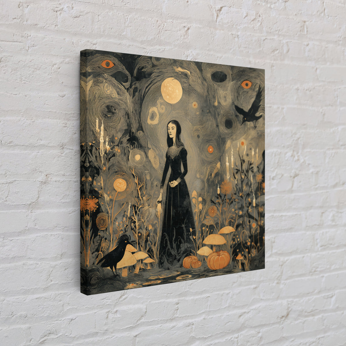 Enchanted Woodland Halloween, Symbolist Dream Art, Square Wall Art, Gothic Horror Wall Art, Canvas Print, Halloween Wall Art
