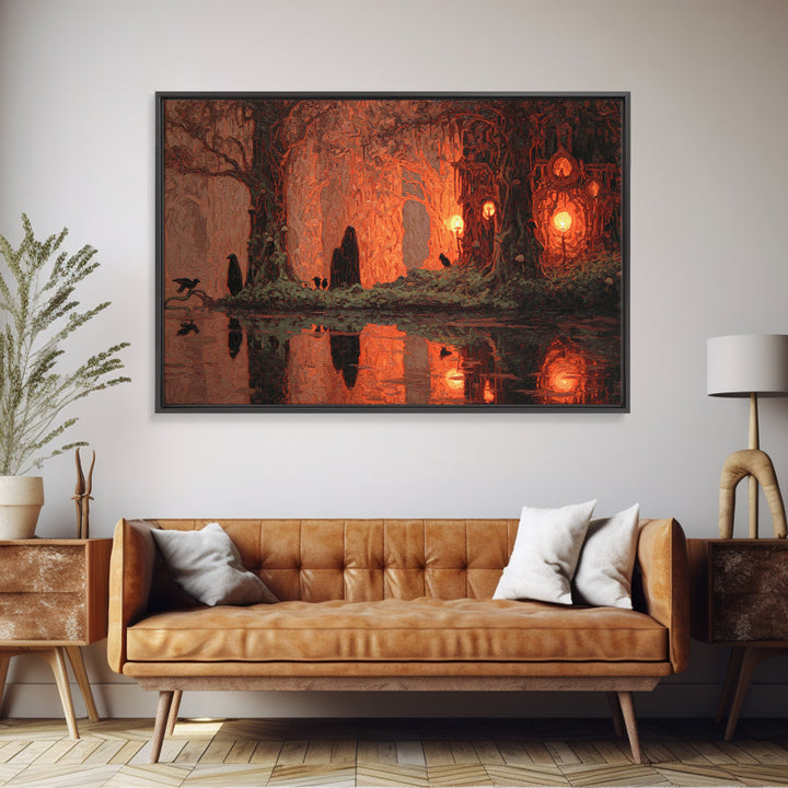 Enchanted Woodland Halloween, Symbolist Gothic Landscape, Landscape Wall Art, Dark Halloween Decor, Canvas Print, Halloween Wall Art