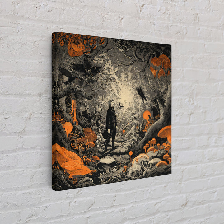 Enchanted Woodland Halloween, Symbolist Etching Art, Square Wall Art, Dark Fantasy Wall Art, Canvas Print, Halloween Wall Art