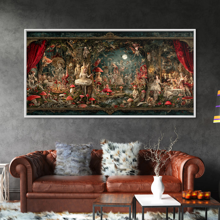 Enchanted Woodland Halloween, Grotesque Carnival Art, Wide Panoramic Art, Gothic Horror Wall Art, Framed Canvas Print, Halloween Wall Art
