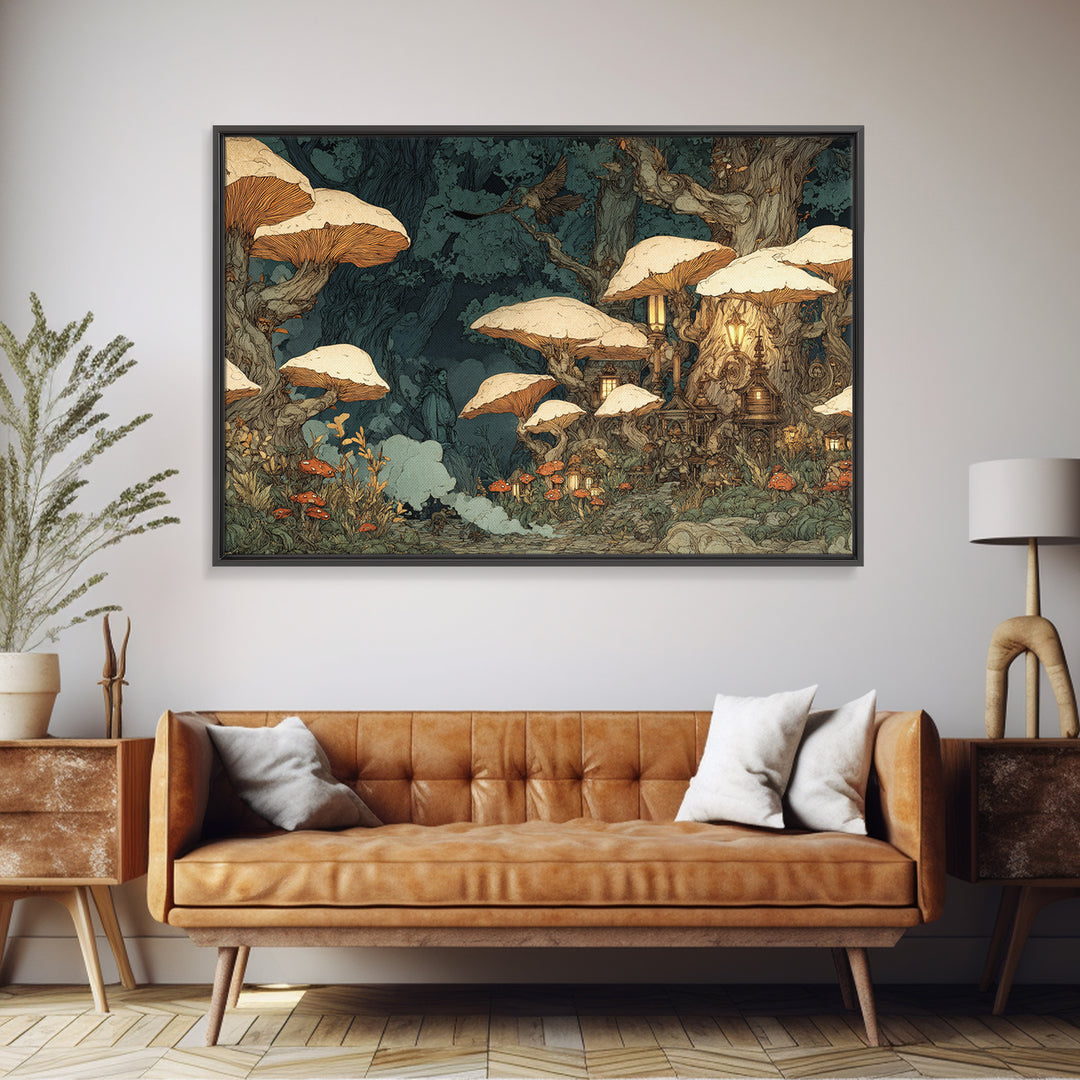 Enchanted Woodland Halloween, Gothic Storybook Art, Landscape Wall Art, Dark Halloween Decor, Framed Canvas Print, Halloween Wall Art
